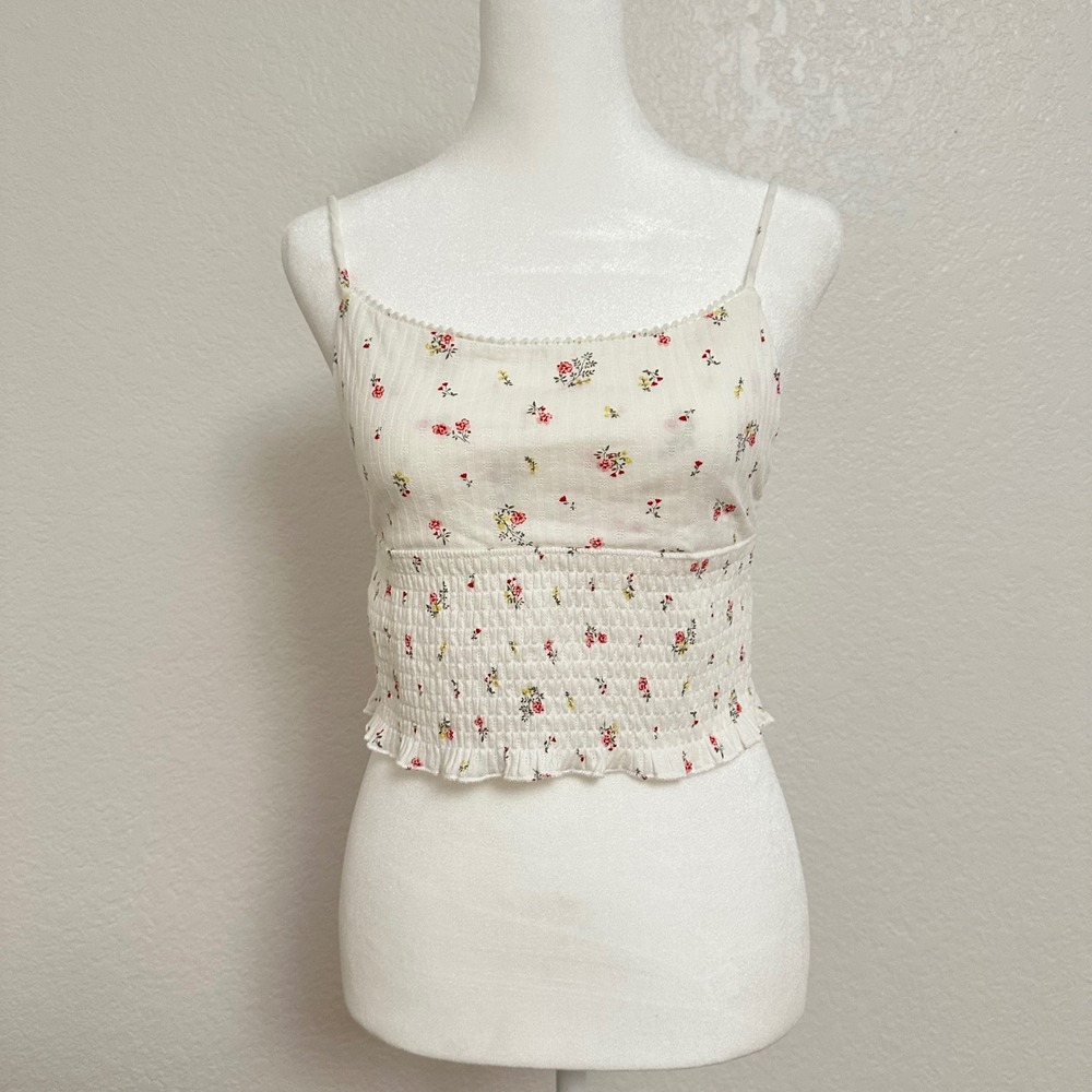 Cotton On White Floral Smocked Camisole Crop Tank Top Womens Size Medium